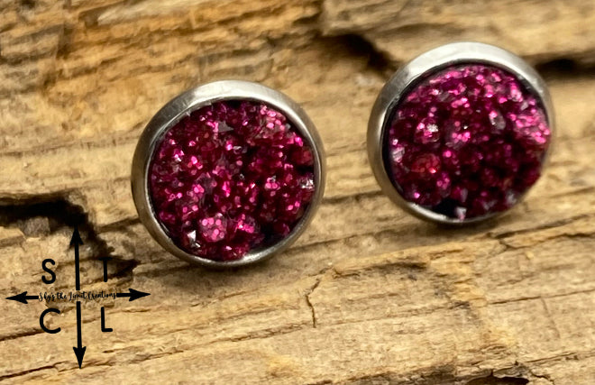 Burgundy Druzy 8mm Earrings