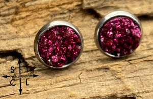 Burgundy Druzy 8mm Earrings