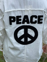 Load image into Gallery viewer, White Peace Patchwork Button Down Jacket
