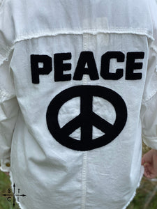 White Peace Patchwork Button Down Jacket