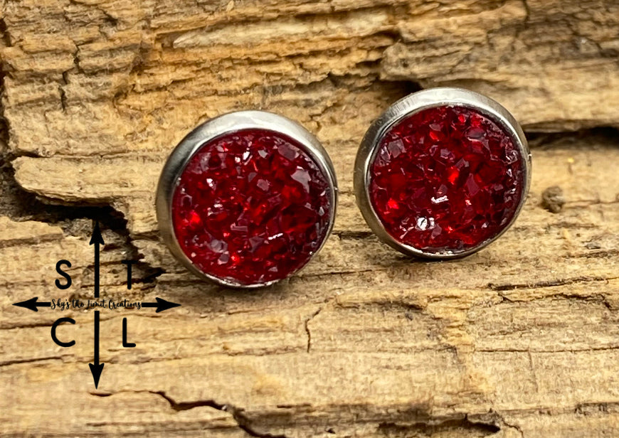 Red Druzy 8mm Earrings