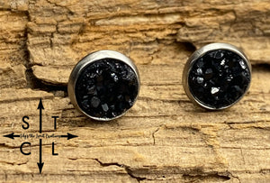 Black Druzy 8mm Earrings