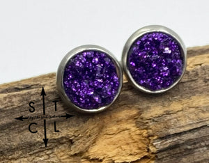 Purple Druzy 8mm Earrings