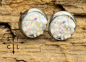 White Druzy 8mm Earrings