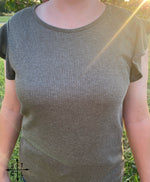 Load image into Gallery viewer, Olive Rib Cap Sleeve Round Neck Top
