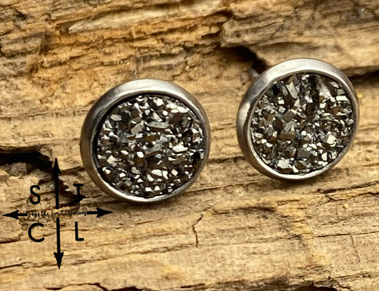 Gunmetal Druzy 8mm Earrings