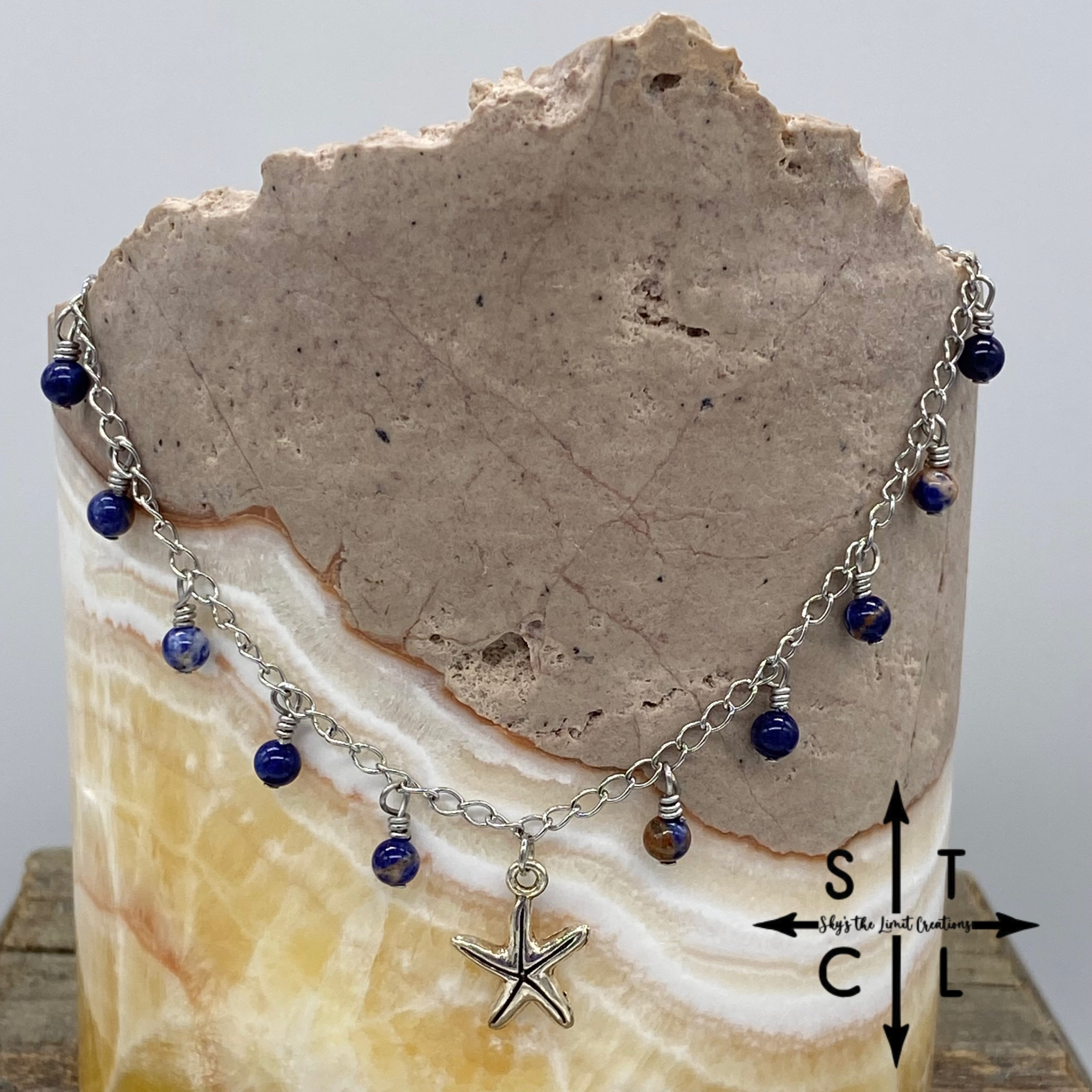 Starfish Center Blue Navy Peach Katy Anklet