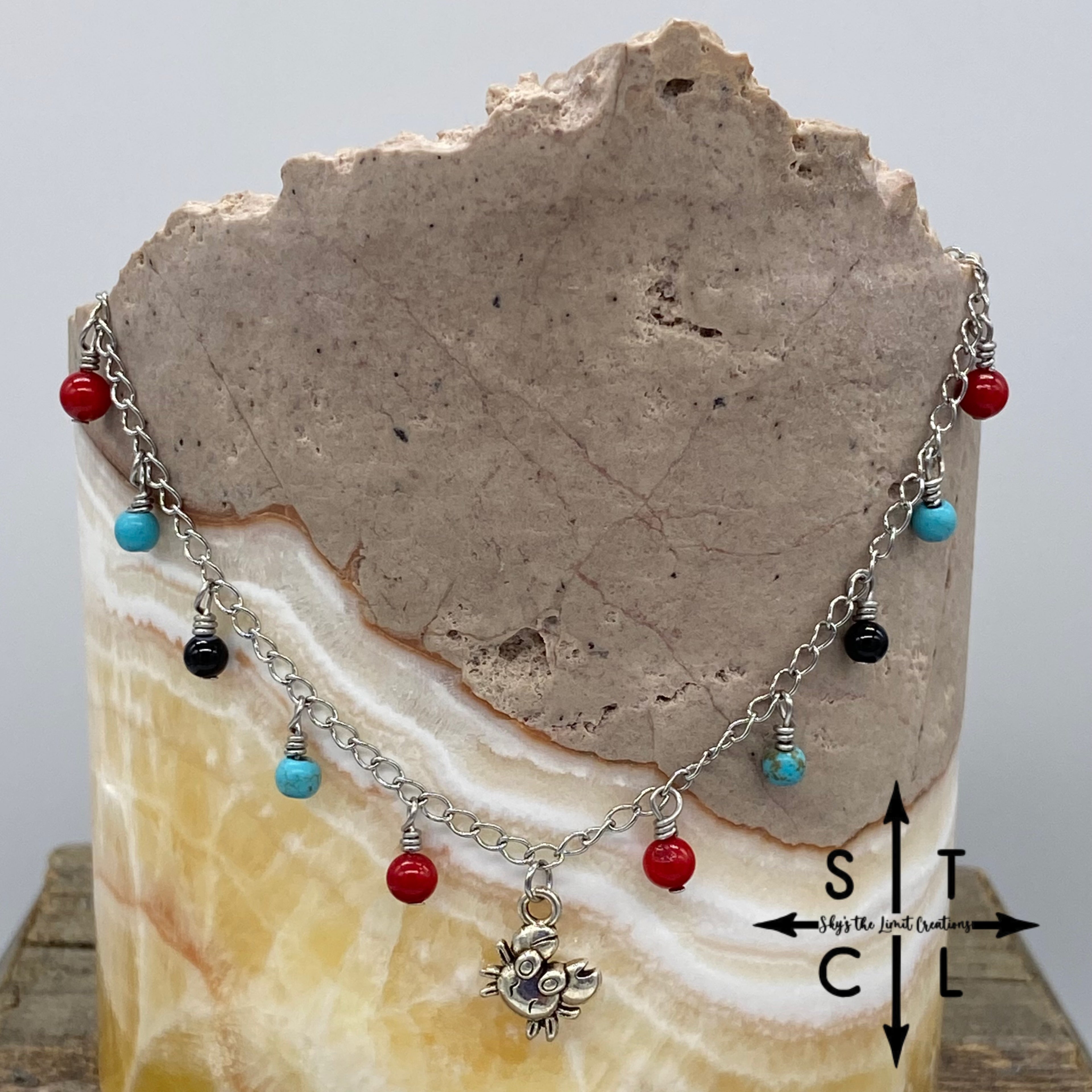 Crab Center Red Turquoise Black Katy Anklet