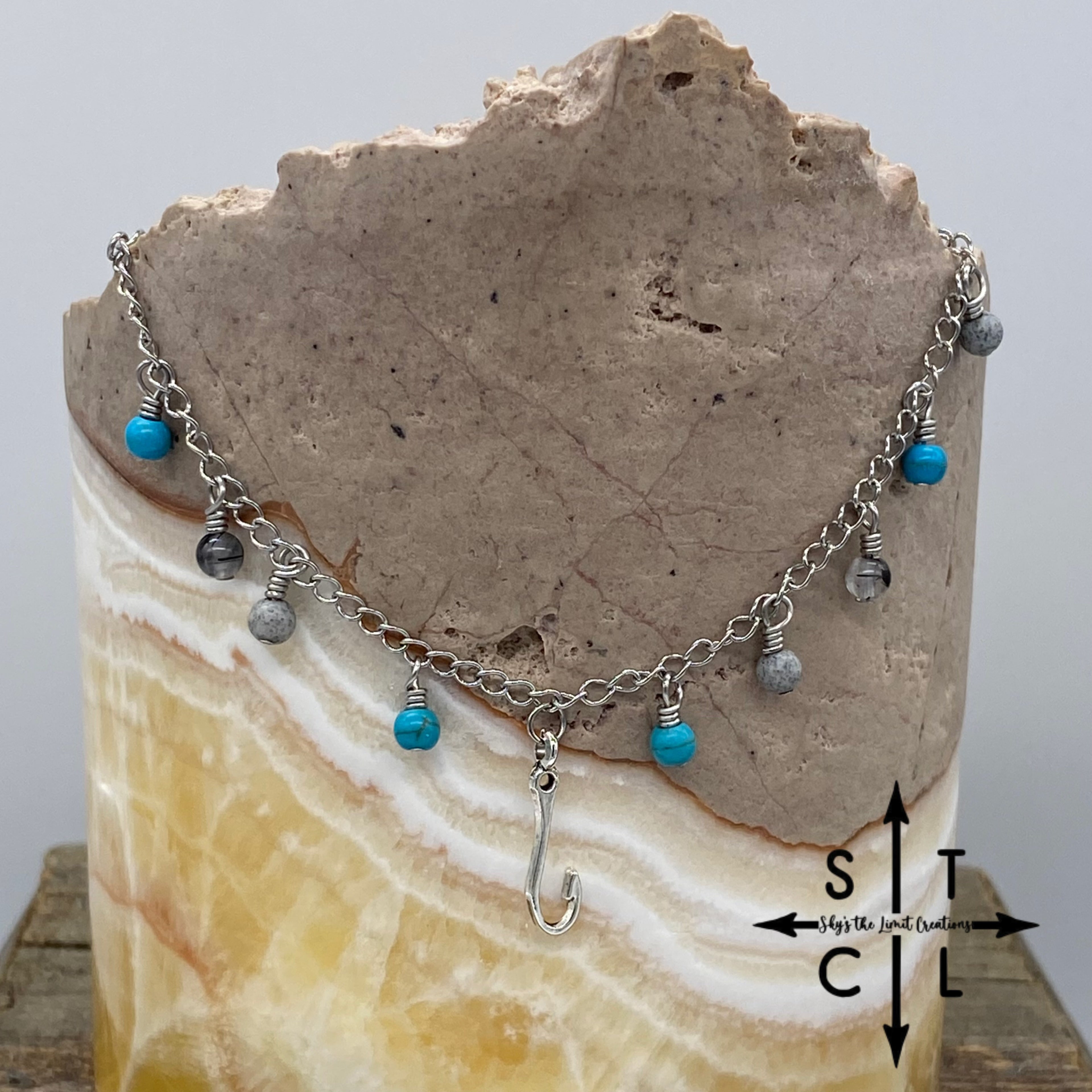 Fishhook Center Turquoise Grey Clear Katy Anklet