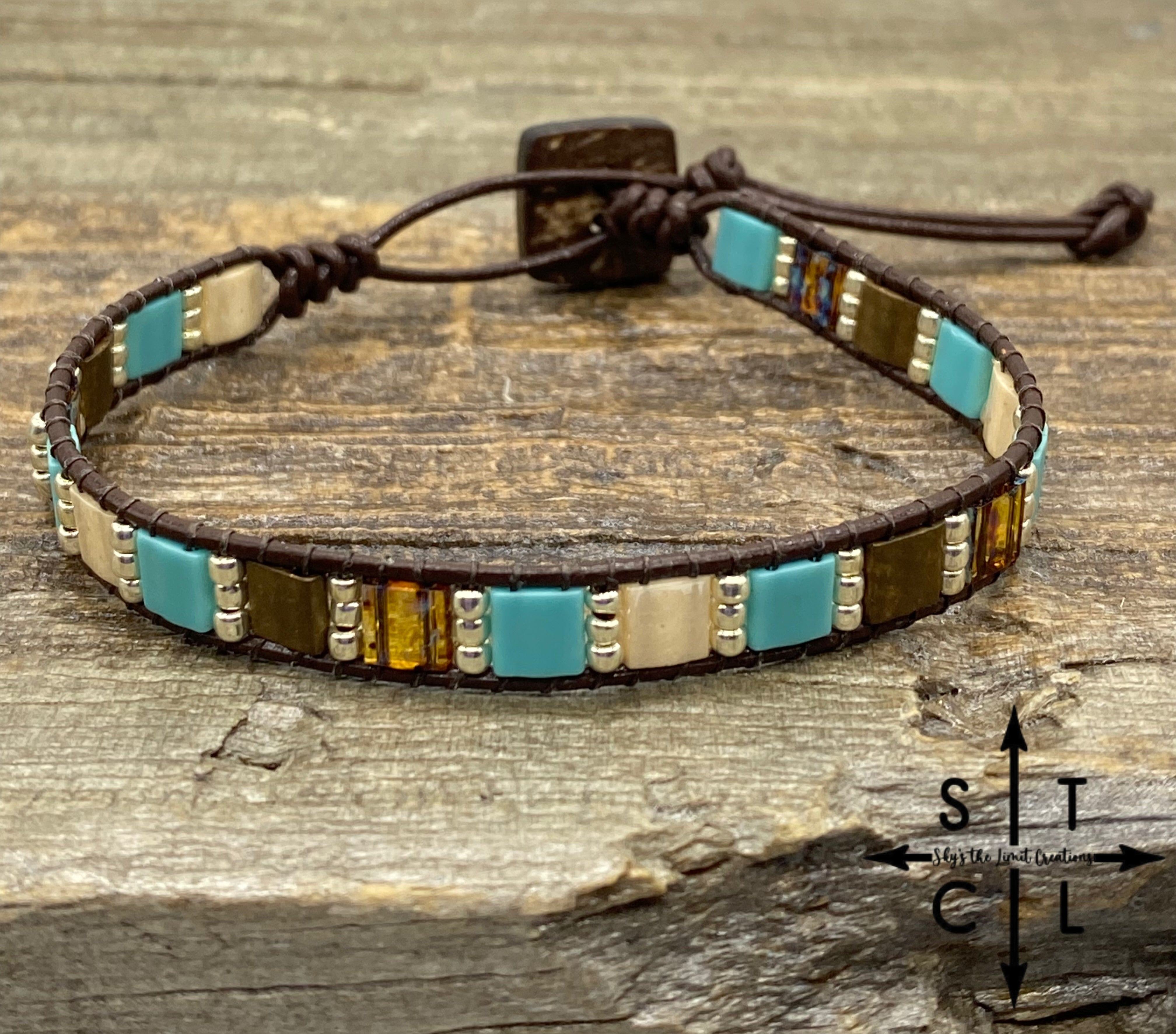 Turquoise Clear Amber Bronze White Kari Bracelet