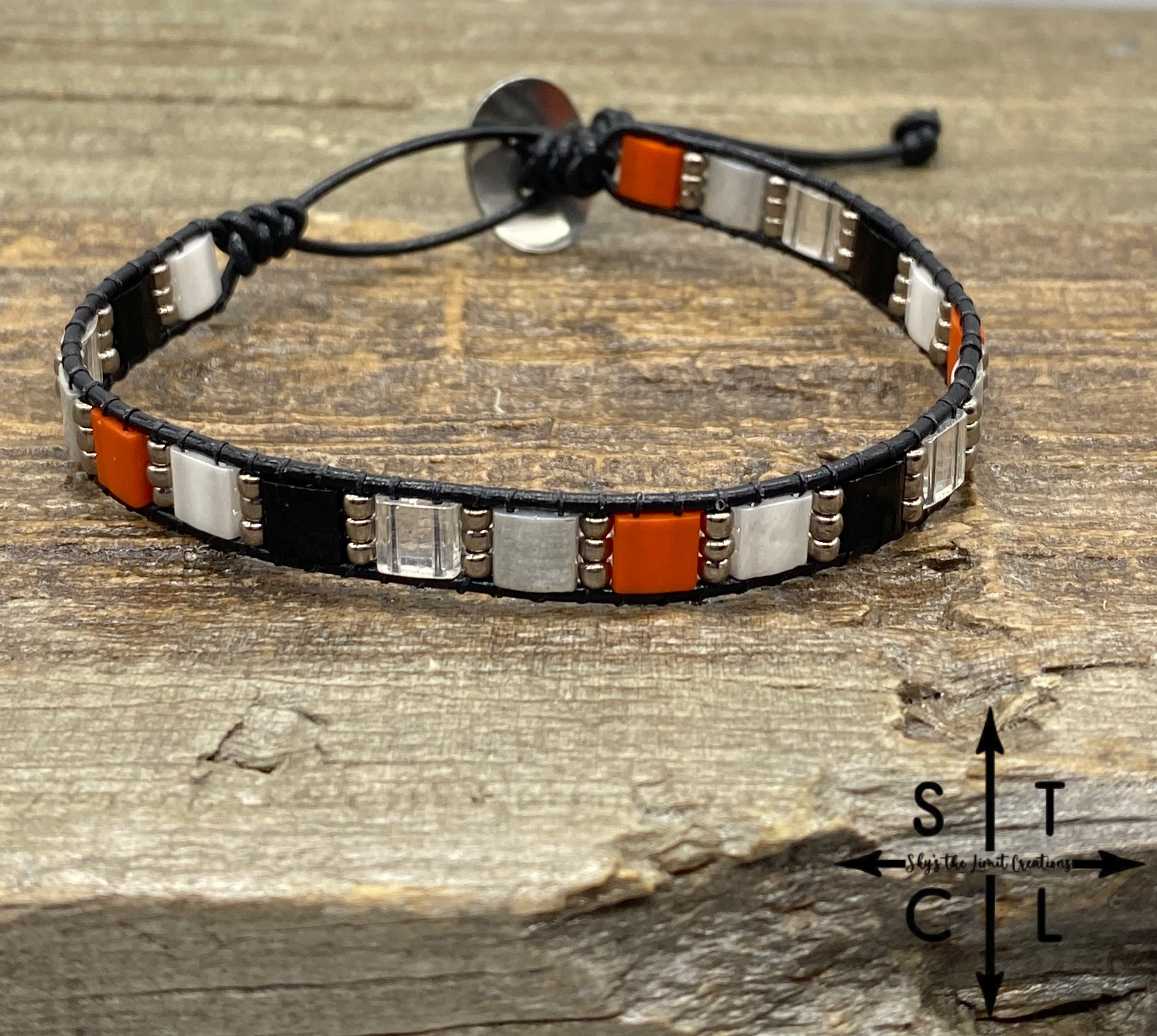 Black Burnt Orange Clear Silver Shimmer Silver Kari Bracelet