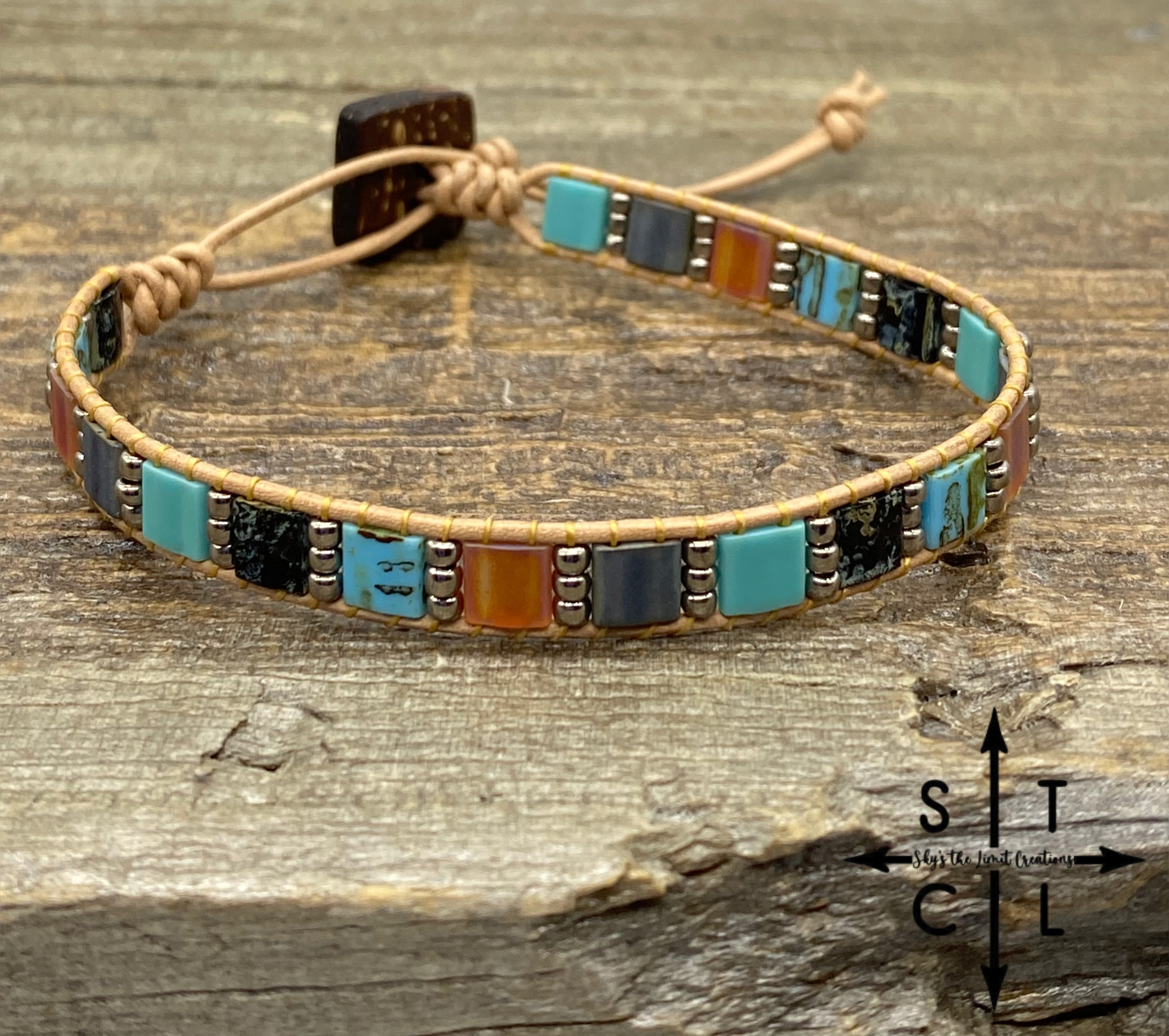 Turquoise Matte Silver Frost Amber Picaso Black Kari Bracelet