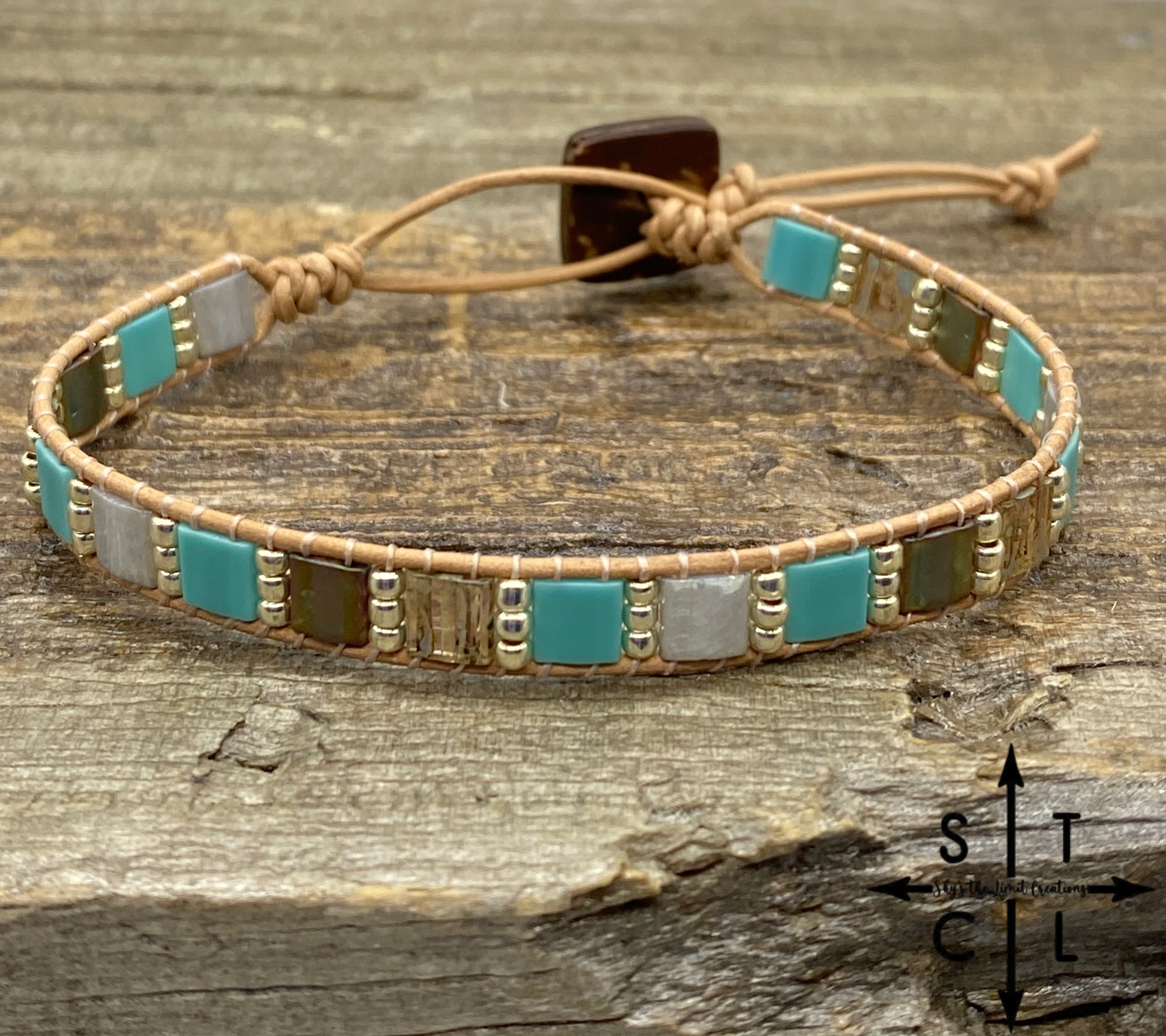 Turquoise Clear Amber Matte Peacock Bronze Silver Kari Bracelet