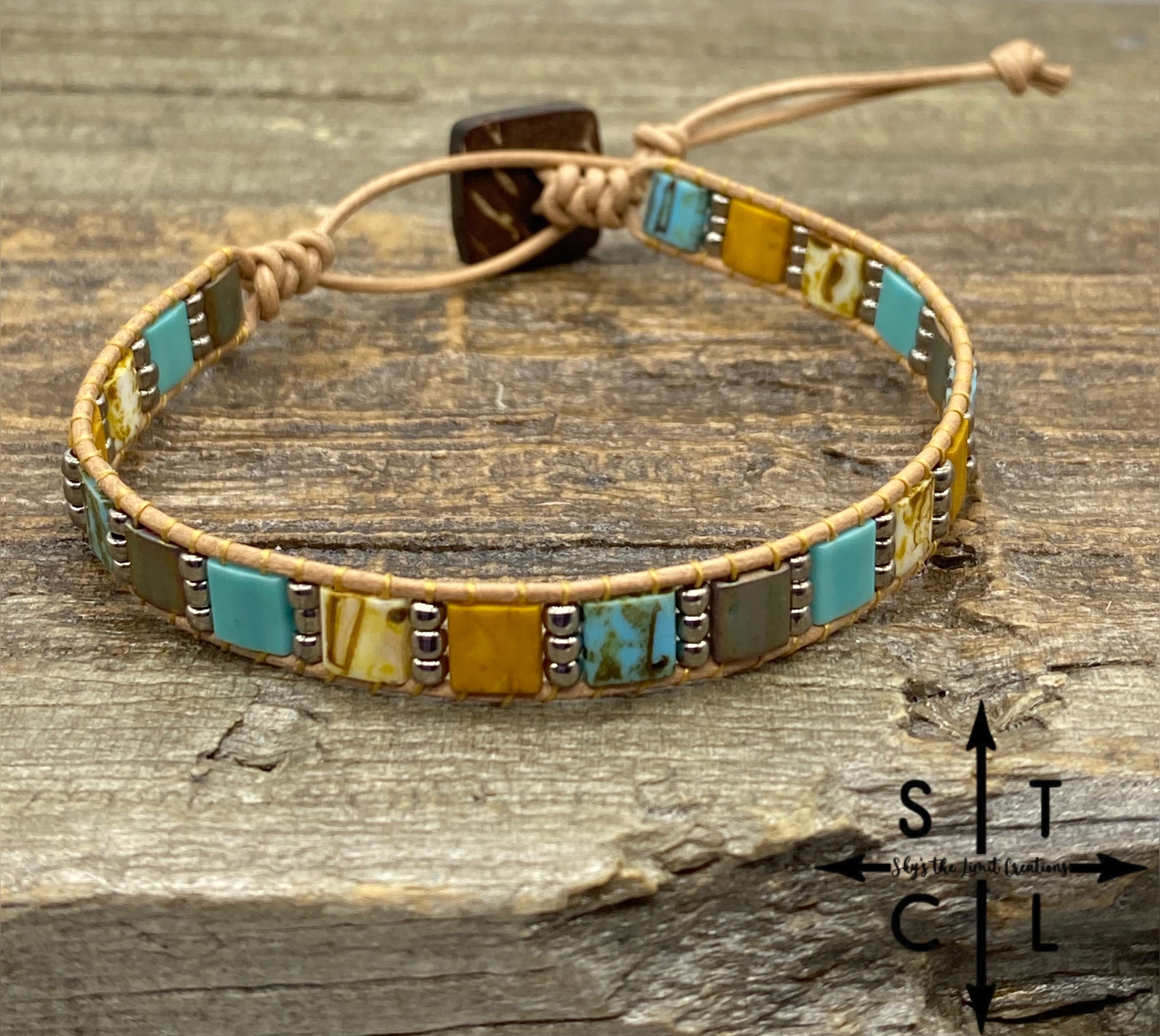 Turquoise Mustard Picaso Bone Bronze Kari Bracelet