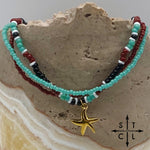 Load image into Gallery viewer, Turquoise Maroon Black White Gold Stretchy Anklet
