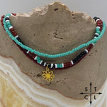 Load image into Gallery viewer, Turquoise Maroon Black White Gold Stretchy Anklet
