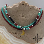 Load image into Gallery viewer, Turquoise Maroon Black White Gold Stretchy Anklet
