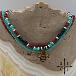 Load image into Gallery viewer, Turquoise Maroon Black White Gold Stretchy Anklet
