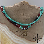 Load image into Gallery viewer, Turquoise Maroon Black White Gold Stretchy Anklet
