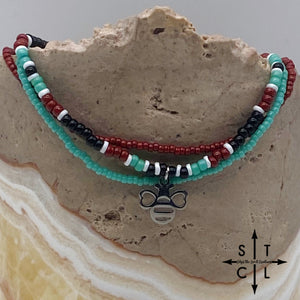 Turquoise Maroon Black White Silver Stretchy Anklet