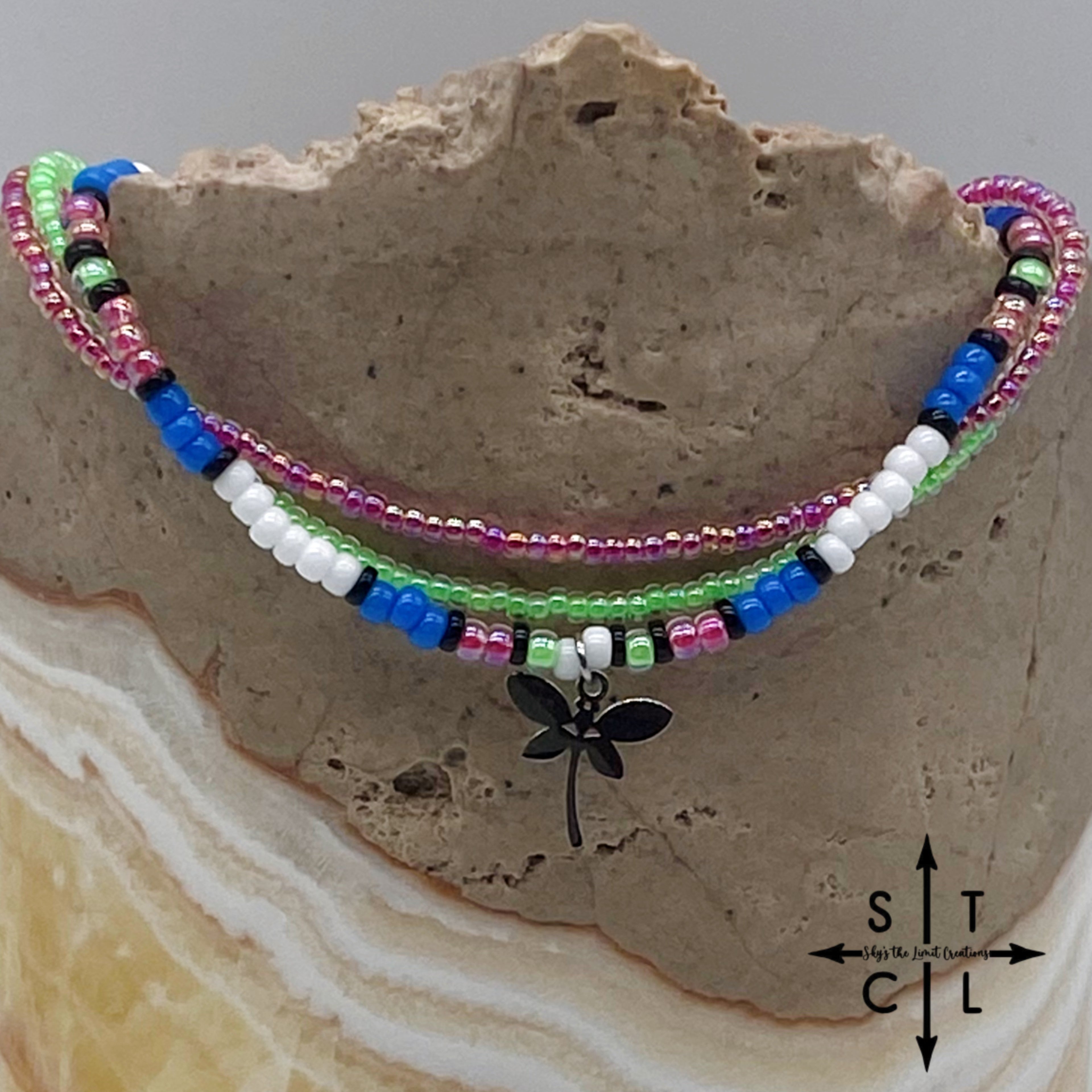 Blue Neon Green Hot Pink Black White Silver Stretchy Anklet