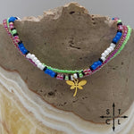 Load image into Gallery viewer, Blue Neon Green Hot Pink Black White Gold Stretchy Anklet
