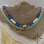 Load image into Gallery viewer, Blue Neon Green Hot Pink Black White Gold Stretchy Anklet
