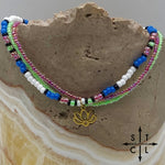 Load image into Gallery viewer, Blue Neon Green Hot Pink Black White Gold Stretchy Anklet
