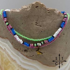 Blue Neon Green Hot Pink Black White Gold Stretchy Anklet