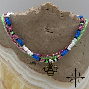 Blue Neon Green Hot Pink Black White Gold Stretchy Anklet