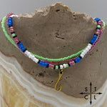 Load image into Gallery viewer, Blue Neon Green Hot Pink Black White Gold Stretchy Anklet
