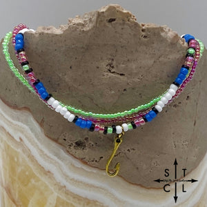 Blue Neon Green Hot Pink Black White Gold Stretchy Anklet