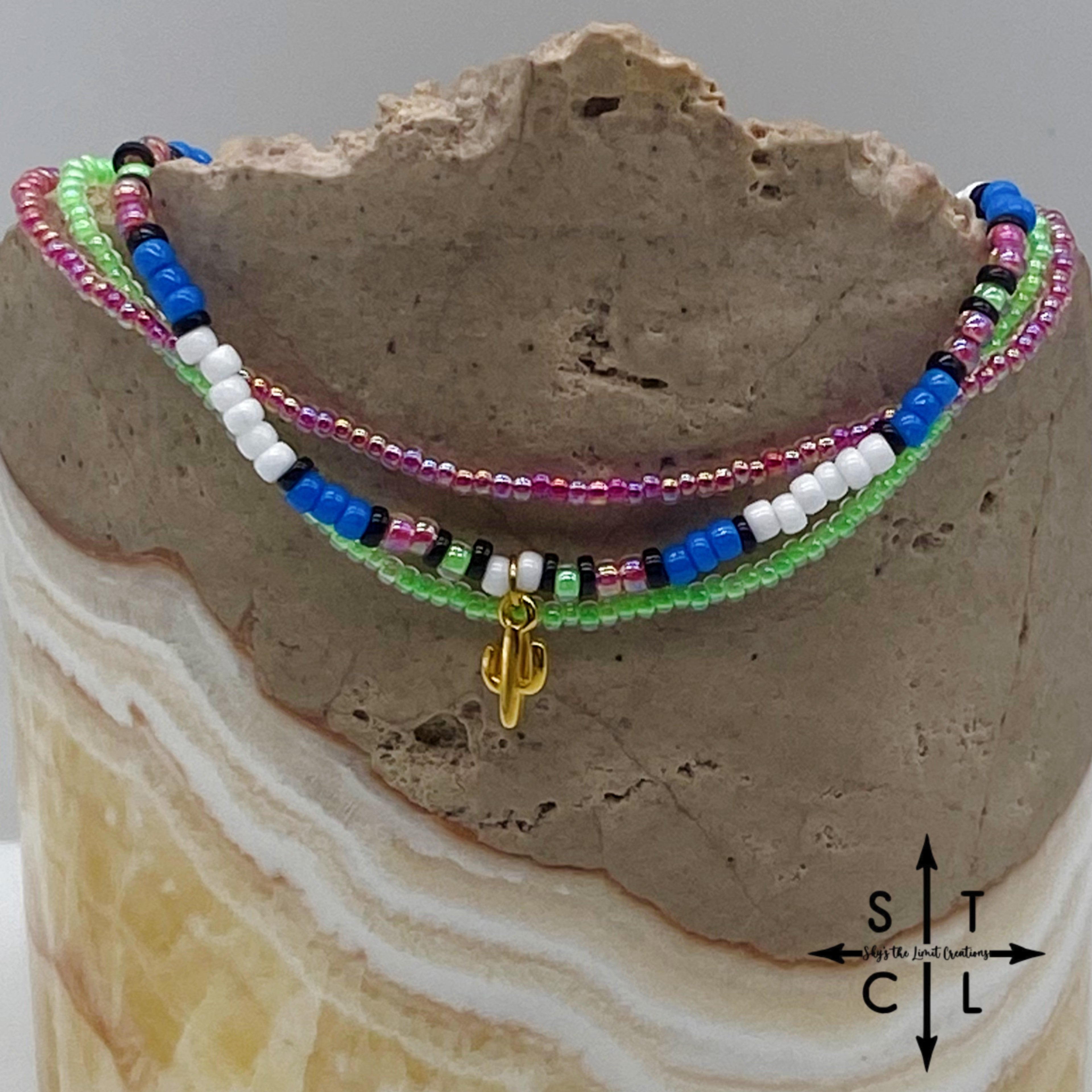 Blue Neon Green Hot Pink Black White Gold Stretchy Anklet