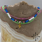 Load image into Gallery viewer, Blue Neon Green Hot Pink Black White Gold Stretchy Anklet
