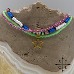 Load image into Gallery viewer, Blue Neon Green Hot Pink Black White Gold Stretchy Anklet
