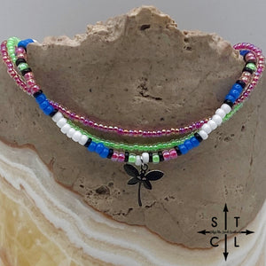 Blue Neon Green Hot Pink Black White Silver Stretchy Anklet