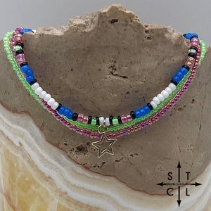 Blue Neon Green Hot Pink Black White Silver Stretchy Anklet