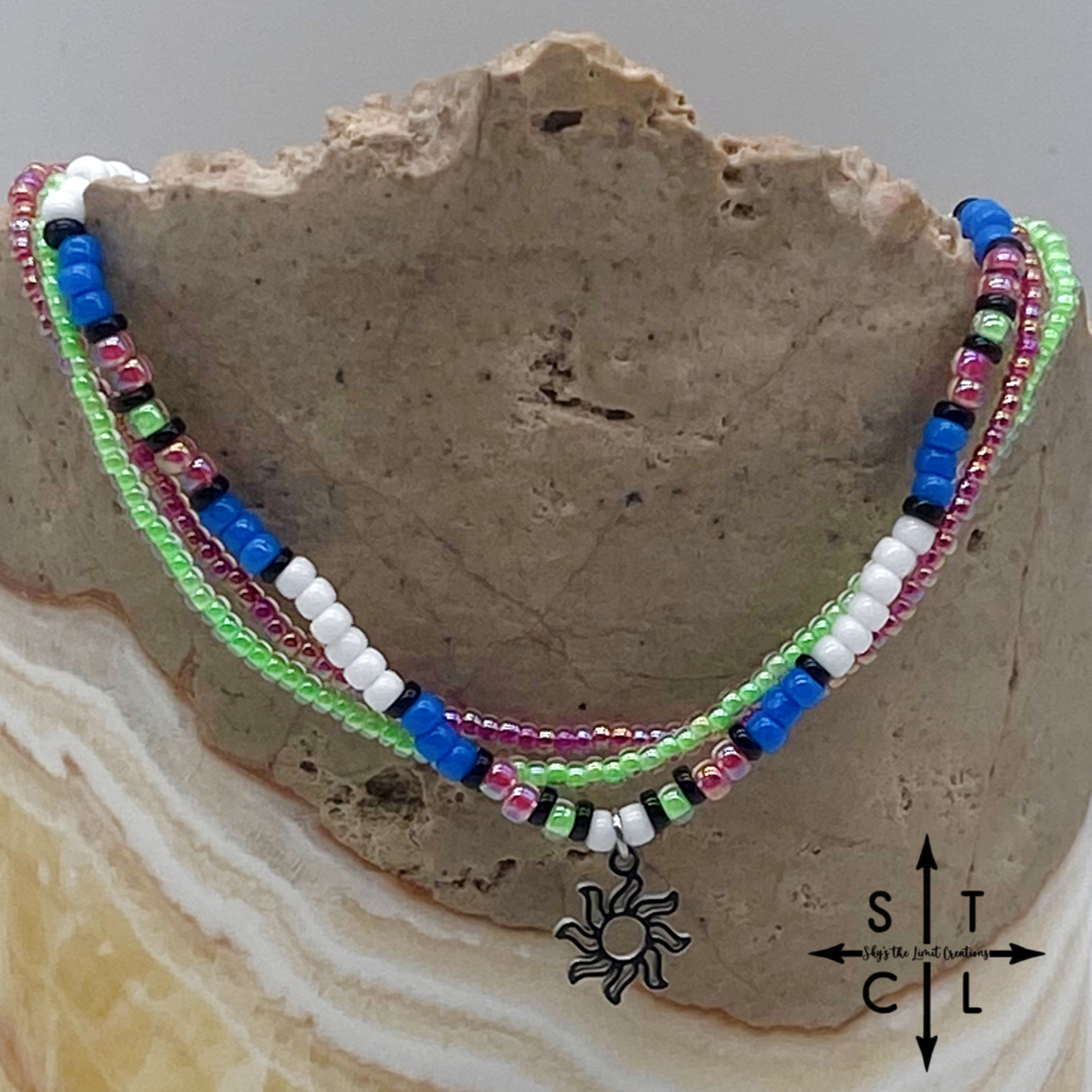 Blue Neon Green Hot Pink Black White Silver Stretchy Anklet
