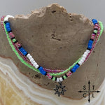 Load image into Gallery viewer, Blue Neon Green Hot Pink Black White Silver Stretchy Anklet
