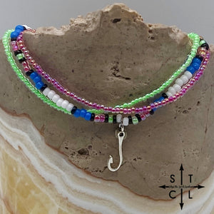 Blue Neon Green Hot Pink Black White Silver Stretchy Anklet