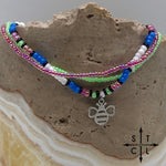 Load image into Gallery viewer, Blue Neon Green Hot Pink Black White Silver Stretchy Anklet
