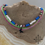 Load image into Gallery viewer, Blue Neon Green Hot Pink Black White Silver Stretchy Anklet
