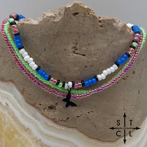 Blue Neon Green Hot Pink Black White Silver Stretchy Anklet