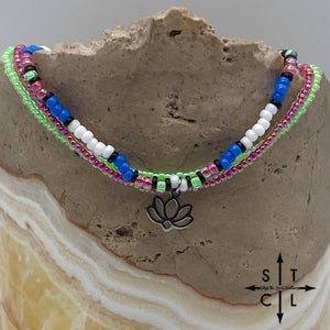 Blue Neon Green Hot Pink Black White Silver Stretchy Anklet