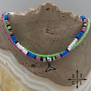 Blue Neon Green Hot Pink Black White Silver Stretchy Anklet