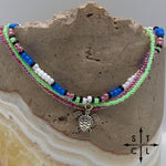 Load image into Gallery viewer, Blue Neon Green Hot Pink Black White Silver Stretchy Anklet
