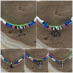 Blue Neon Green Hot Pink Black White Silver Stretchy Anklet