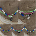 Load image into Gallery viewer, Blue Neon Green Hot Pink Black White Silver Stretchy Anklet
