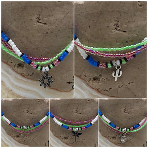 Blue Neon Green Hot Pink Black White Silver Stretchy Anklet