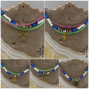Blue Neon Green Hot Pink Black White Gold Stretchy Anklet